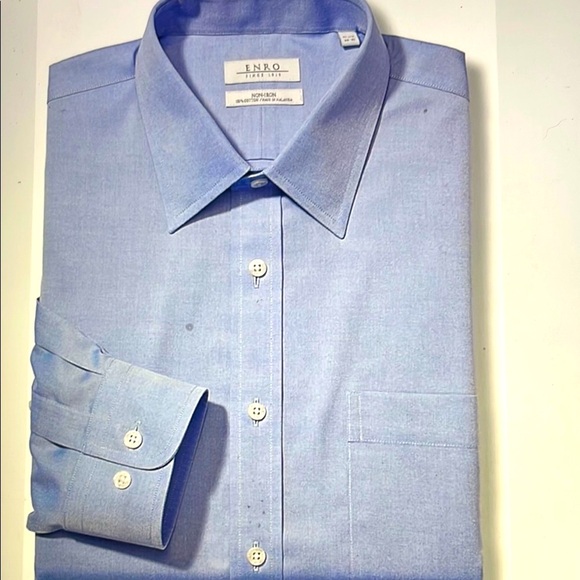 ENRO Men's Blue Shirt SZ 18 34-35 BIG long Sleeve - Picture 2 of 9